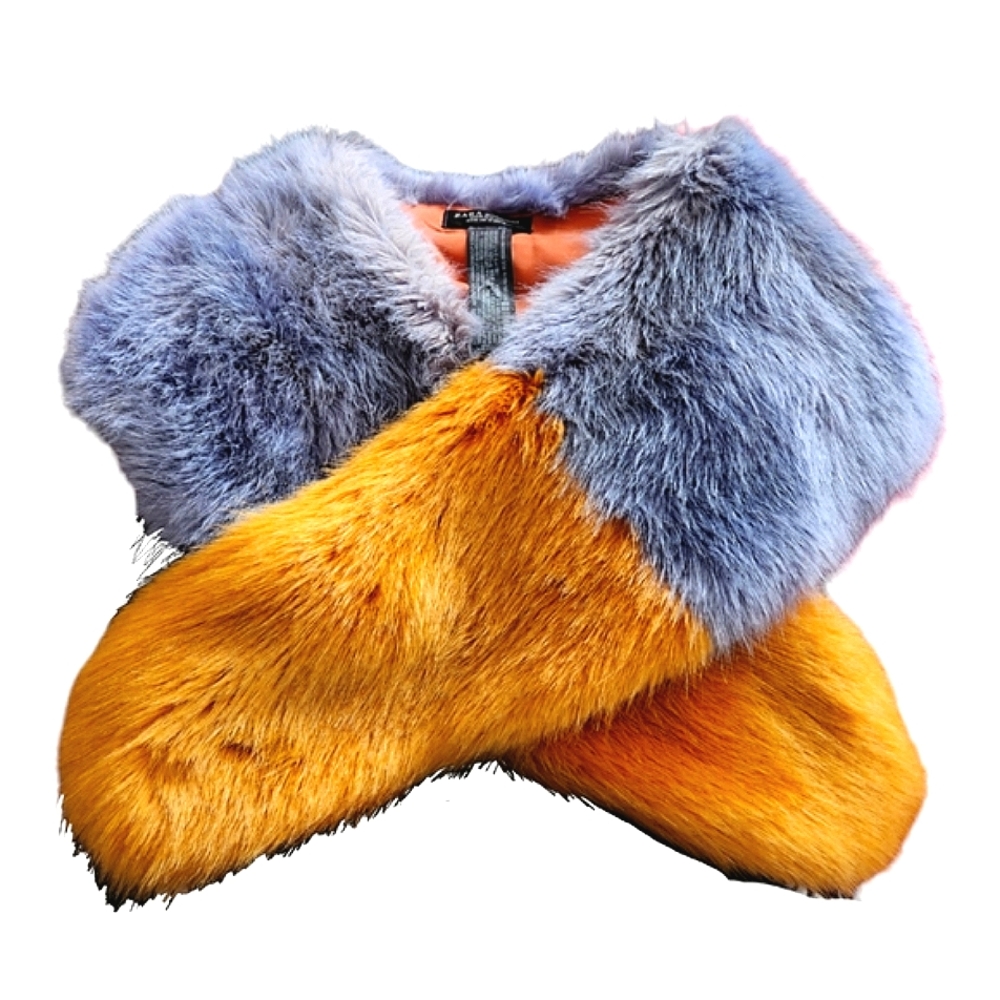 Zara Periwinkle Blue Gold Faux Fur Scarf - Picture 2 of 3